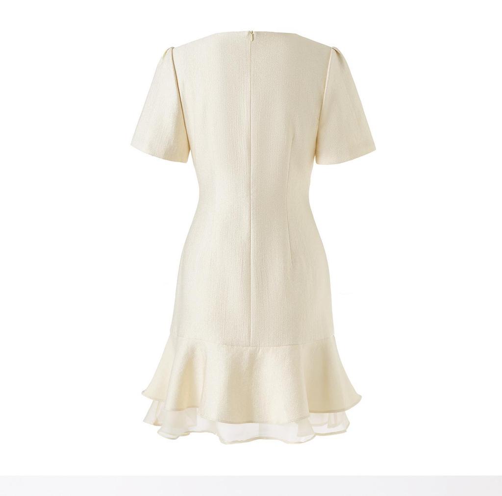 Elegant French Beaded Ruffle Hem Patchwork Gauze Dress for Women - Summer New Arrival