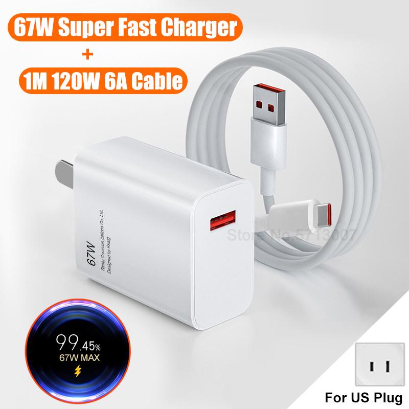 67W Super Fast Charging Charger For Xiaomi Redmi Note 13 12 11 Mi 14 13 Ultra Lite Poco X6 F6 Pro Phone USB Charger Type C Cable
