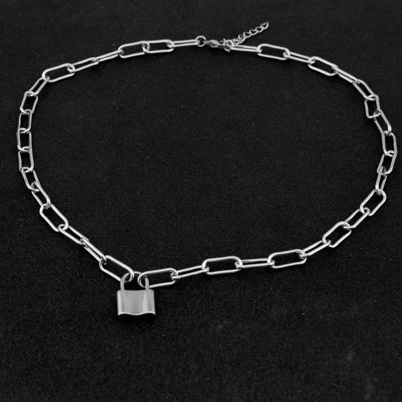 

Meier Stainless steel chain necklace with titanium steel lock pendant - hip hop punk style accessory
