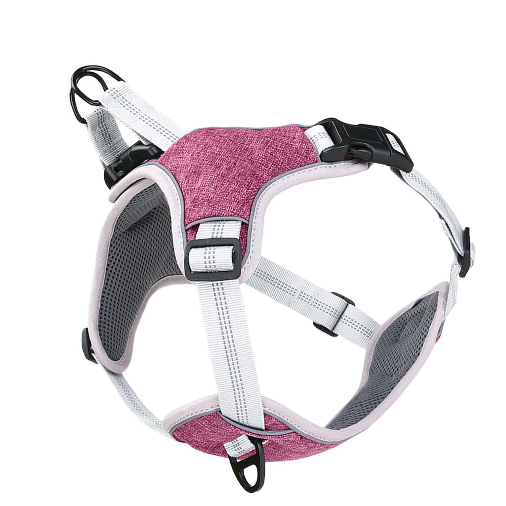Reflective Dog Harness Breathable Oxford Cloth Adjustable Pet Dog Vest Harness with Hook and Loop and Buckle Purple M
