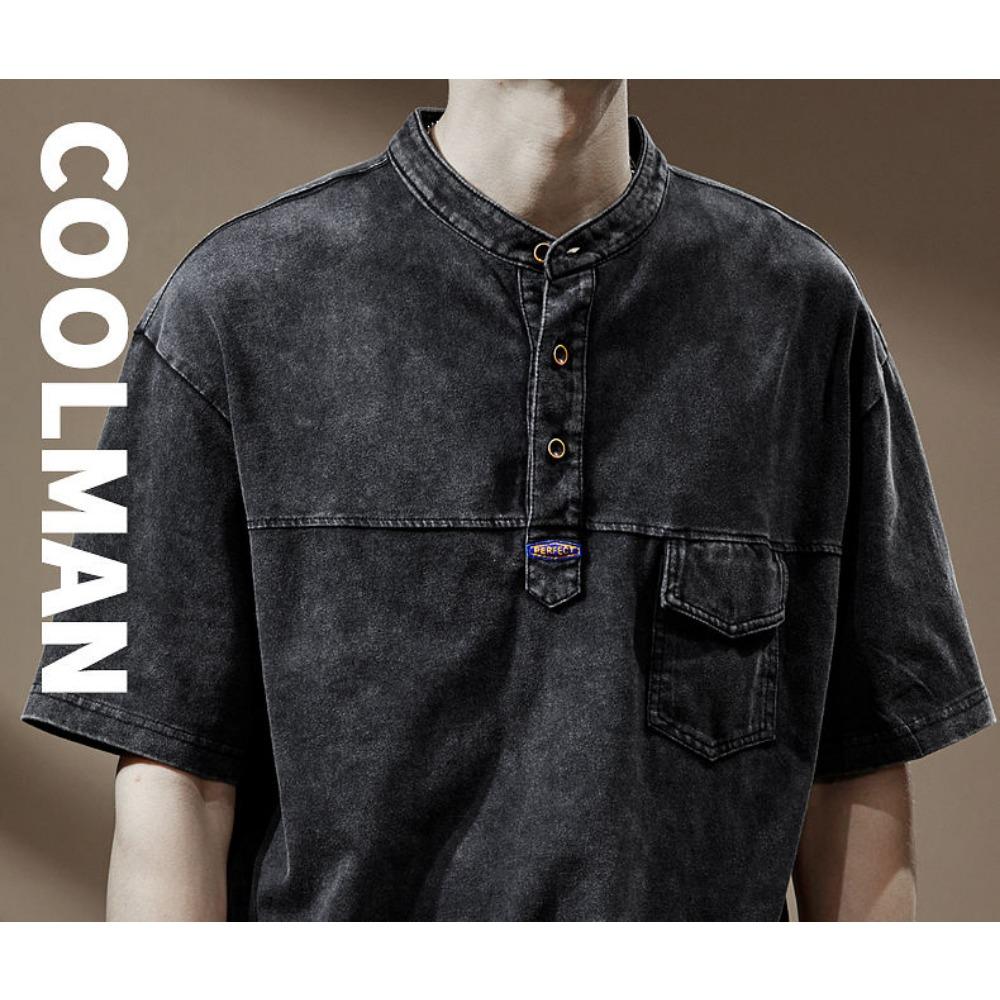 Men's T-shirt Short-sleeved Fermented Nostalgic Washing Polo Shirt High-end Loose Trendy Brand Round-neck Washing Old
