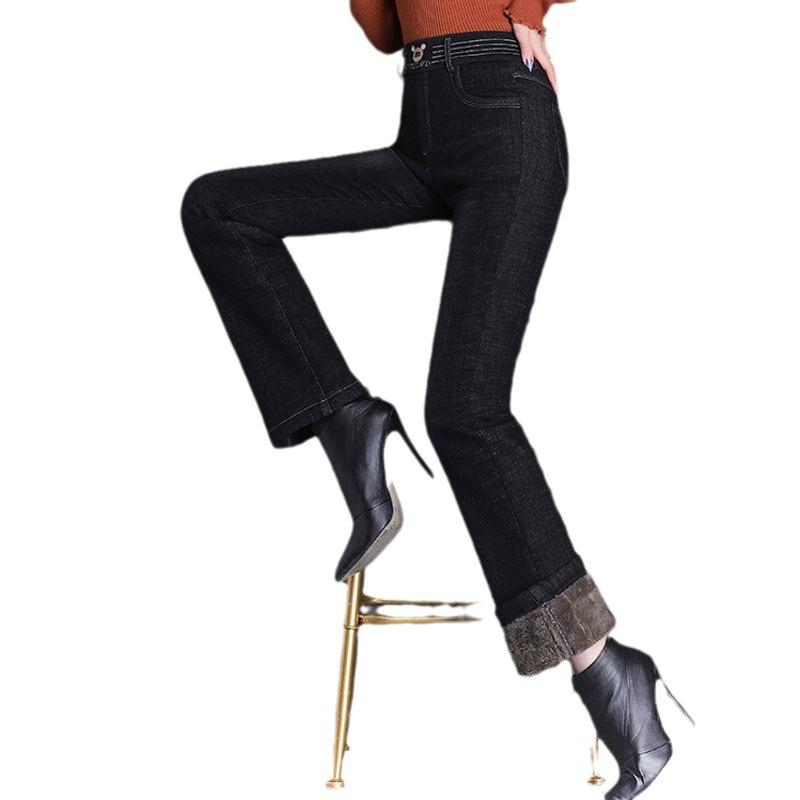 Winter Plush Velvet Lined Flare Denim Pants Skinny Casual Warm Thicken High Waist Women Jeans Snow Wear Stretch Vaqueros