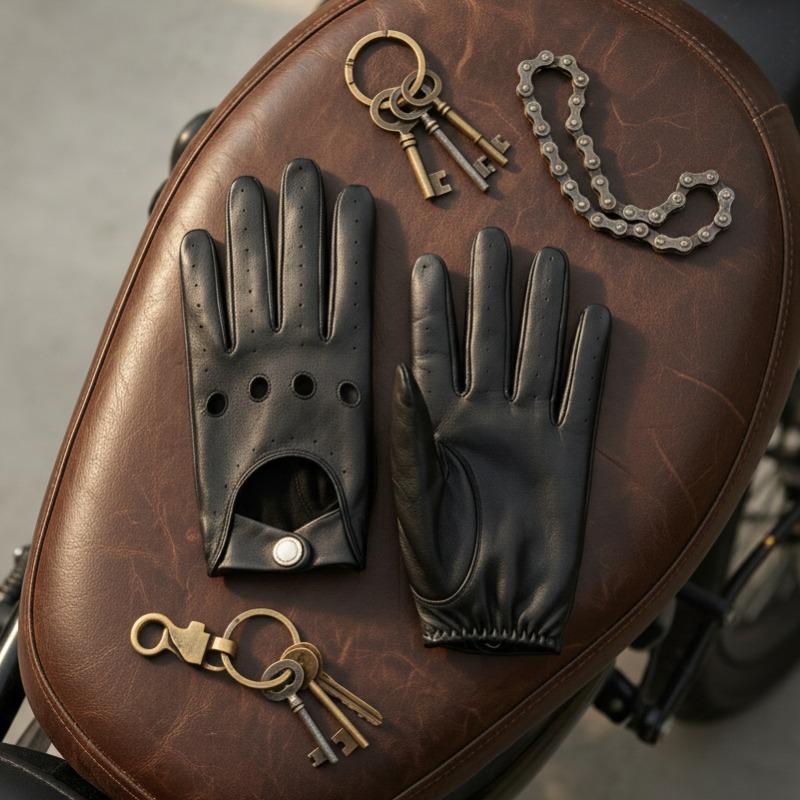 Meier Lambskin leather gloves, men's spring and autumn thin retro, the first layer can touch the screen