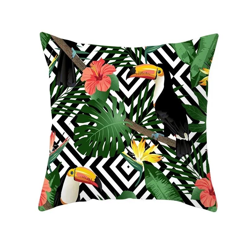 Tropical Decoration Print Cushion Cover Polyester Green Plant Throw Pillow for Sofa/Home Decorative Pillowcase