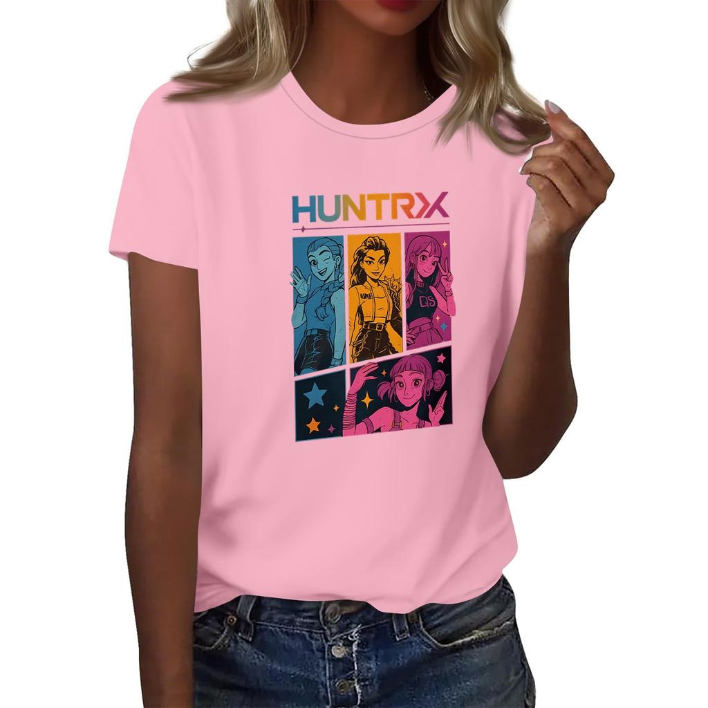 Women's  Group 2D Printed Round Neck Short Sleeve Top