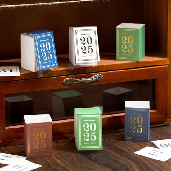 2025 Desk Calendar Mini Book Shape Compact Portable Retro Calendar Thick Paper