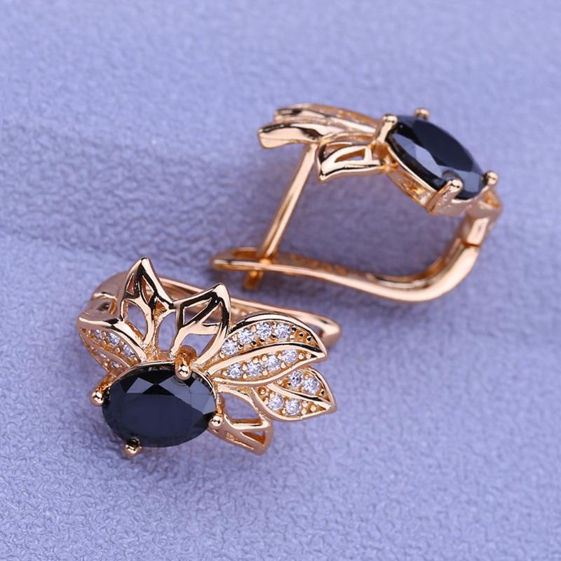 LSOOYH Bladøredobber Rose Gull Farge Moteøredobber For Kvinner Hule Svarte Cubic Zirconia øredobber Smykker