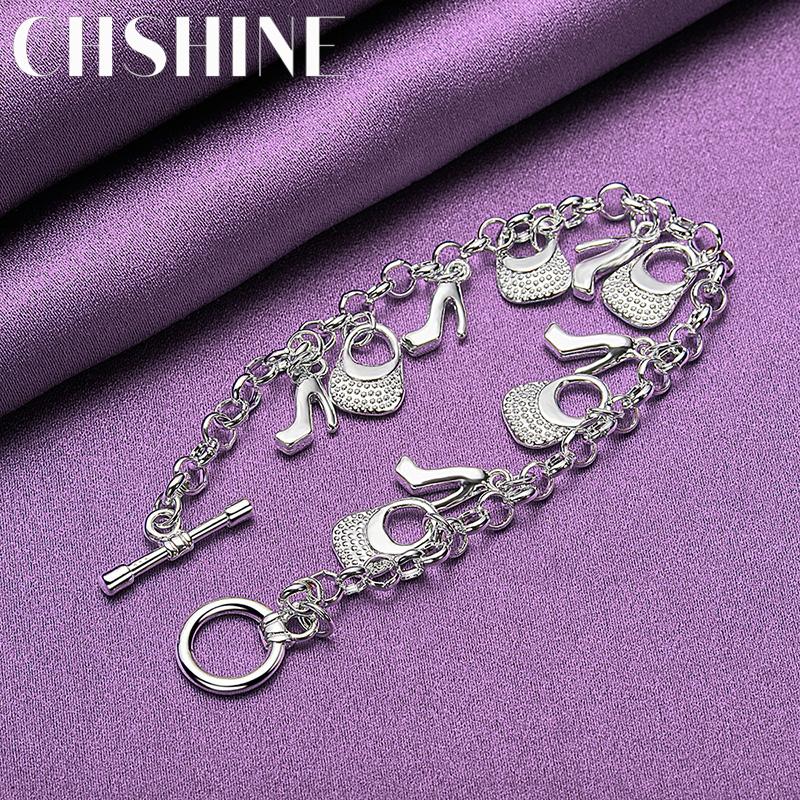 CHSHINE 925 Sterling Silver Handbag High Heels Charm Bracelet Fashion High Quality For Women Jewelry