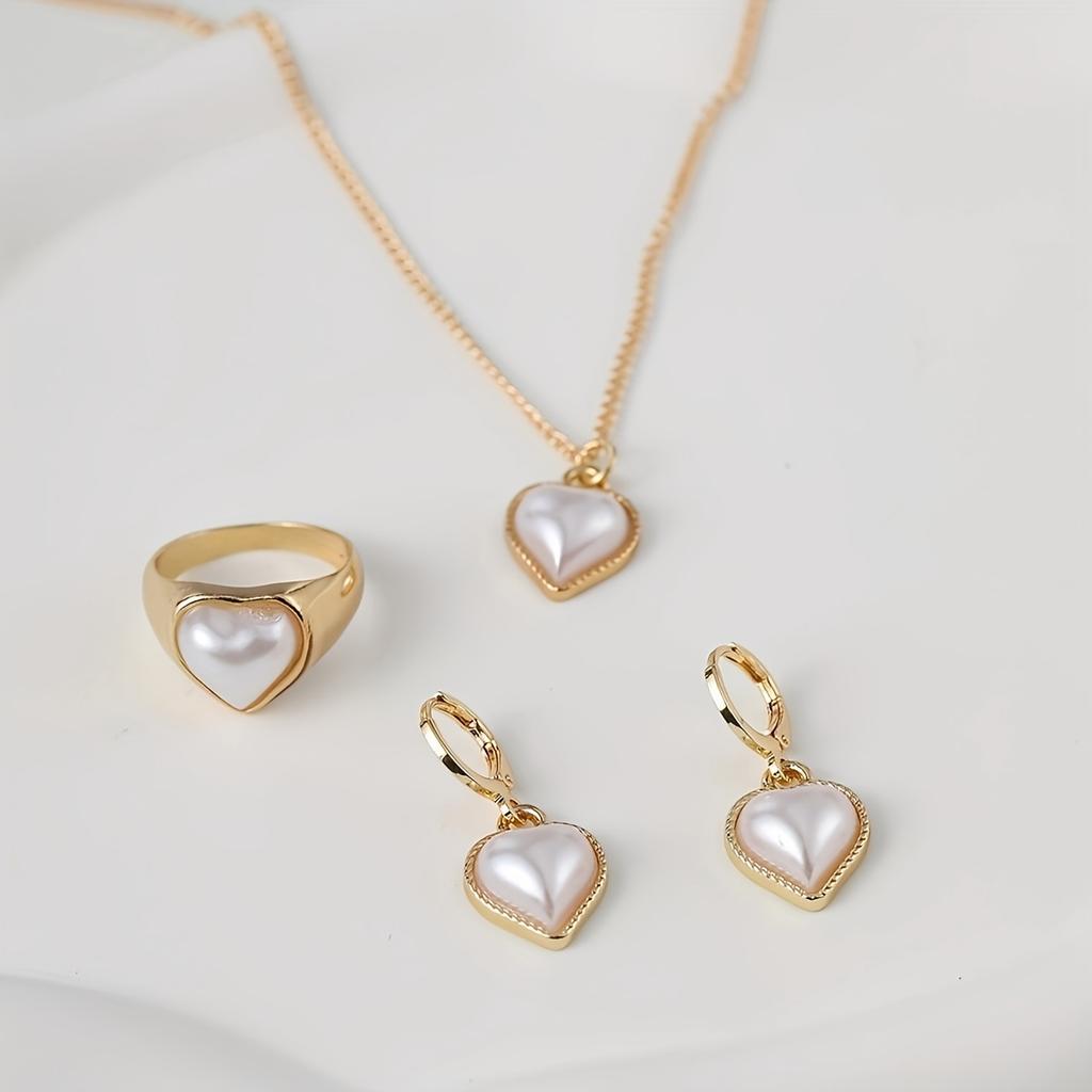 4-teiliges Damen Zirkon Set Modische und lässige künstliche Zirkon herzförmige Halskette, Ring, Ohrring Zubehörset, geeignet für