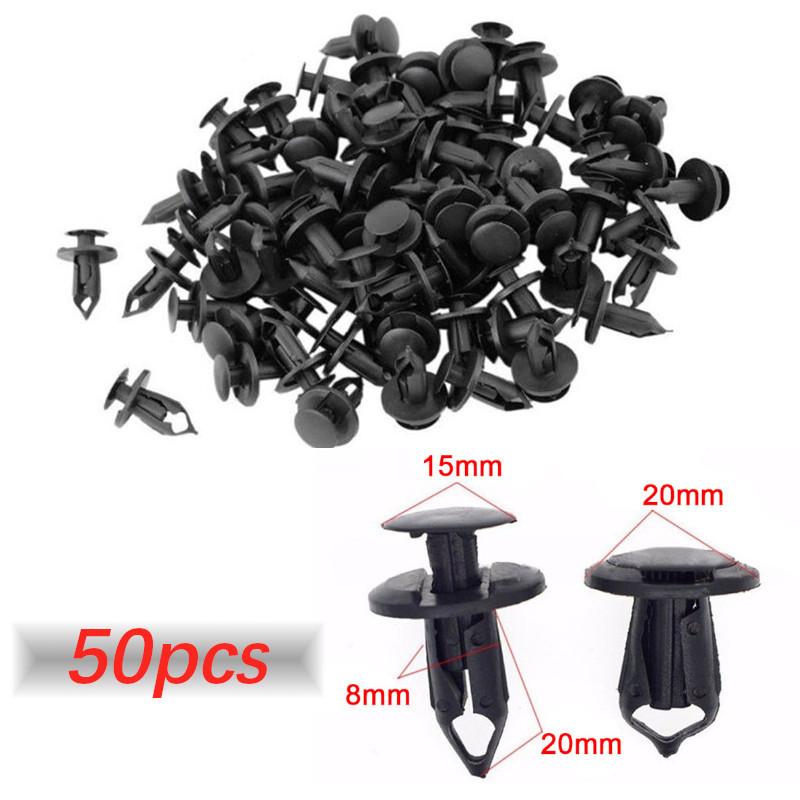 50pcs/set 8mm Car Fixed Rivet Retainer Plastic Rivets Fastener Push Clips Auto Bumper Fender Fastener Retainer Clips for Ford