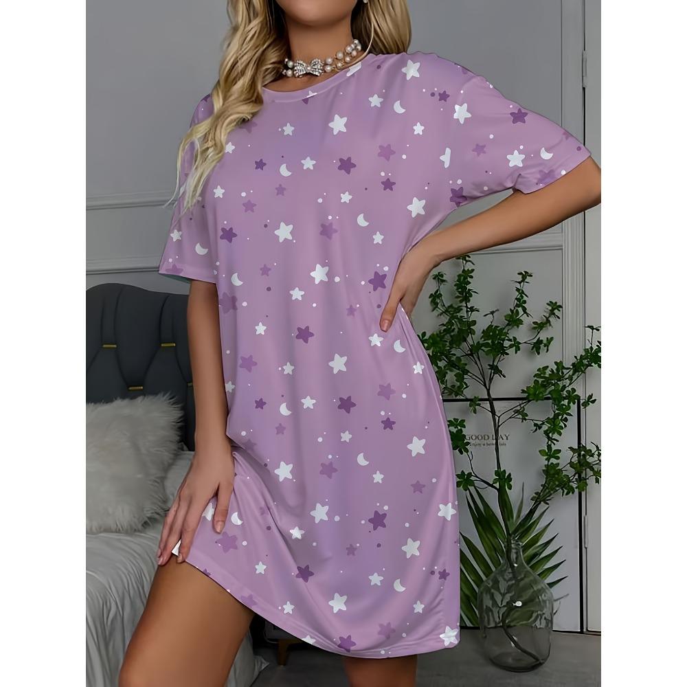 Nuovo Arrivo Pigiama con Stampa Occhi Grandi Donna Girocollo Manica Corta Stile Vestito Rosa Loungewear Facile e Comodo