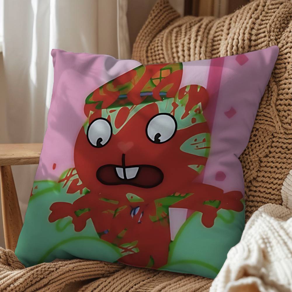 

green cute Happy HTF Tree Friends Pillow Case Square DoubleSided Printing Short Plush Sofa Cushion Cover Bedroom Bedside Pillow 45x45 cm