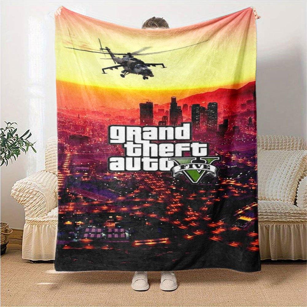 1 Stück Grand Theft Auto Weiche Flanelldecke mit Designer-Print Eine kuschelige Decke für alle Jahreszeiten, perfekt für das Sofa, Bett, Büro