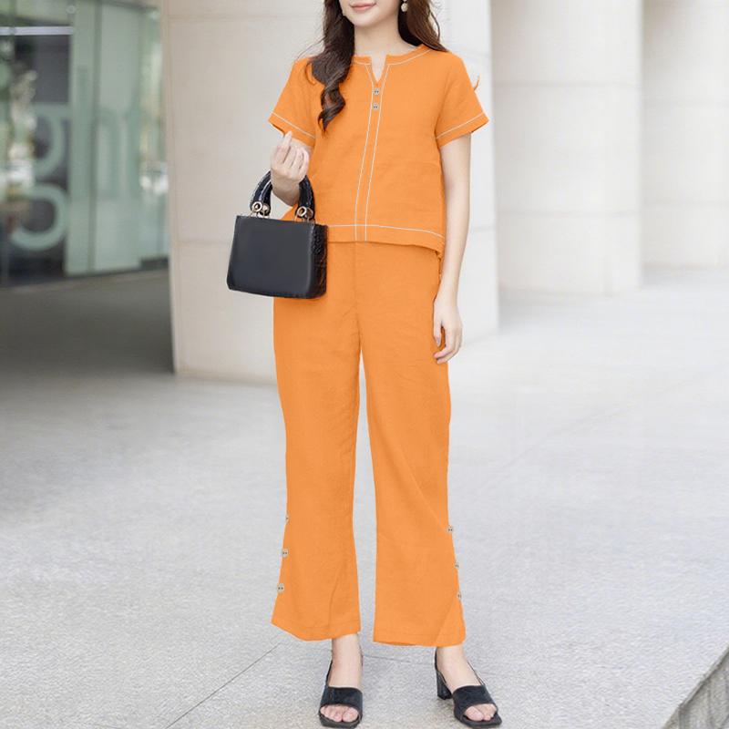 ZANZEA Bluză și pantaloni cu mâneci scurte pentru femei Seturi de costume din două piese de vară
