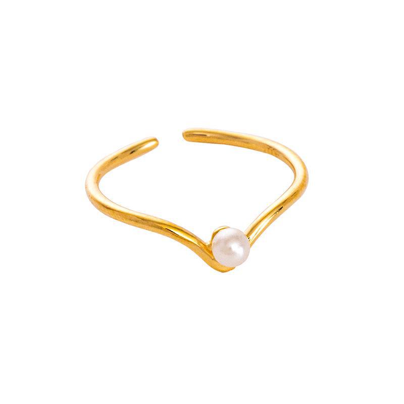 Banyan Tree S925 Silver V-Shaped Pearl Open Ring – Stackable, Adjustable Women's Index Finger Ring