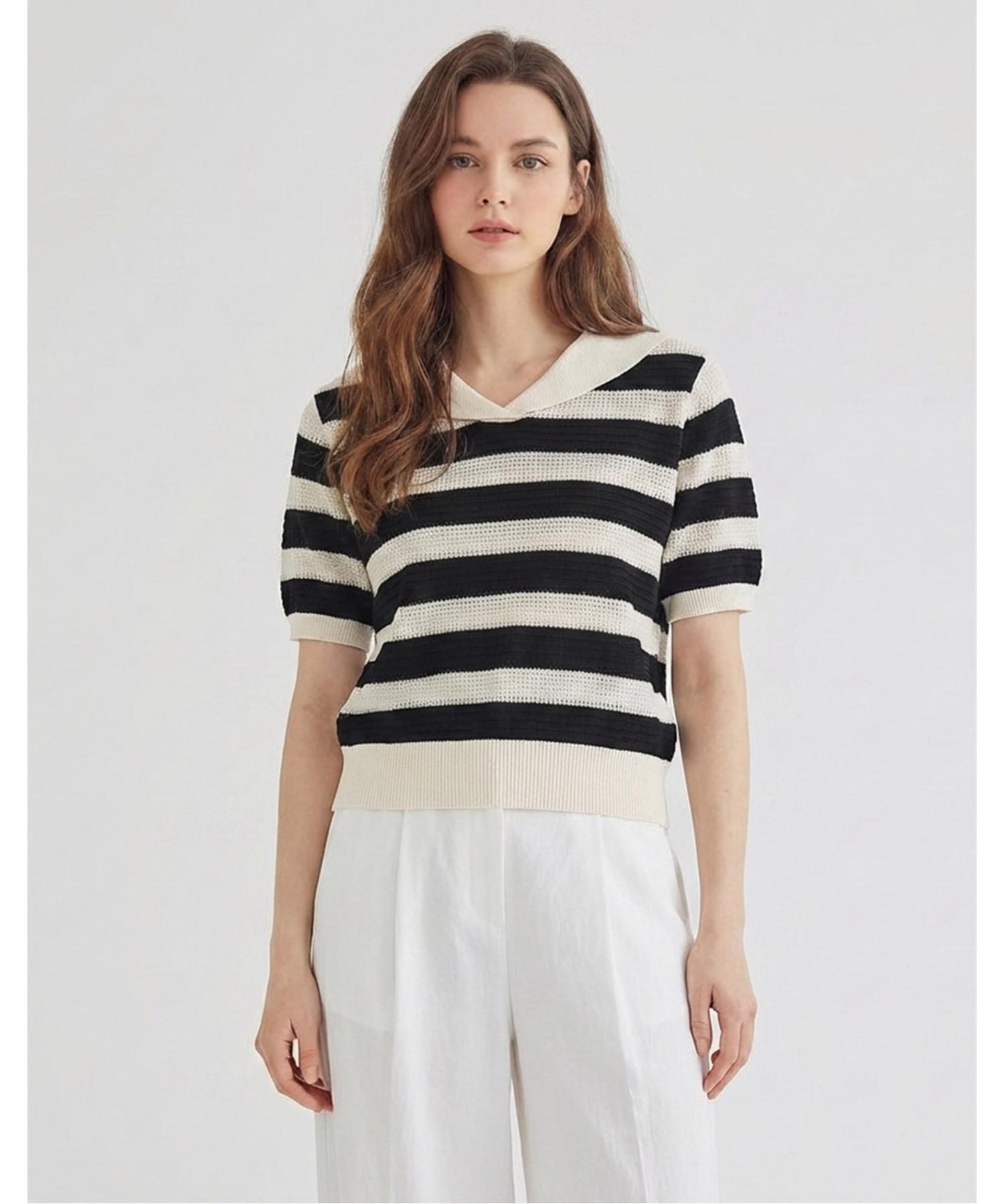 Misens Striped Collared Short Sleeve Knit_Mb46Knm614Z Pink(Pk)/F(Free)