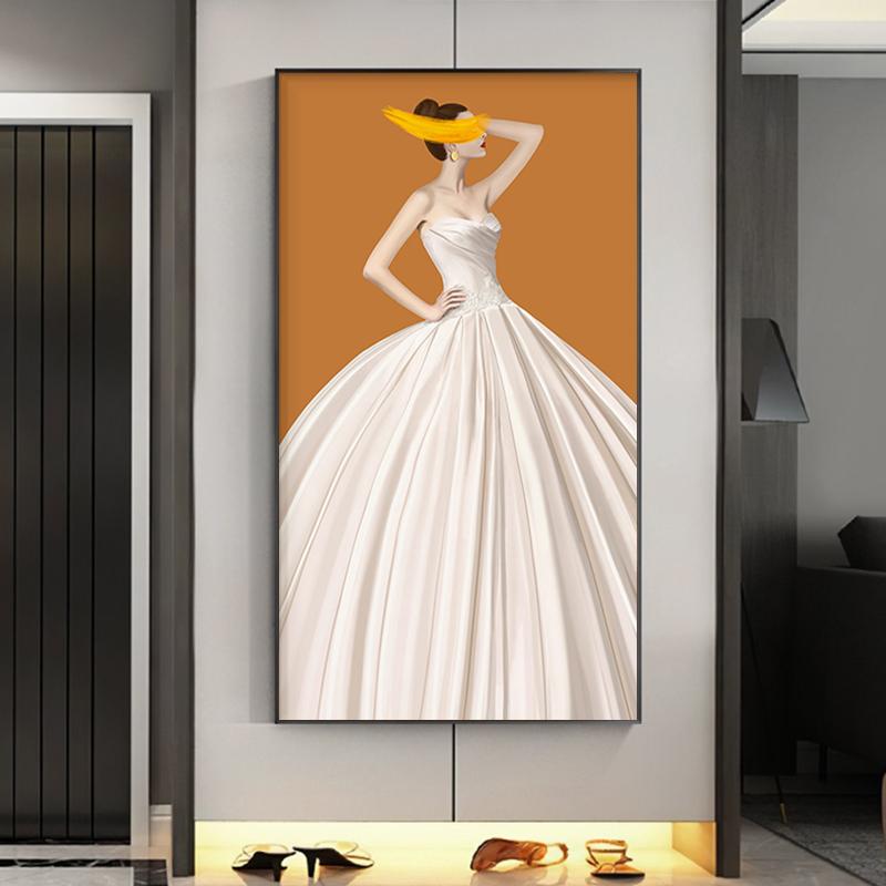 Fashion White Dress Woman Poster Print Modern Abstract Princess Figure Canvas Picture Nordic Bedroom Wall Decoration Painting