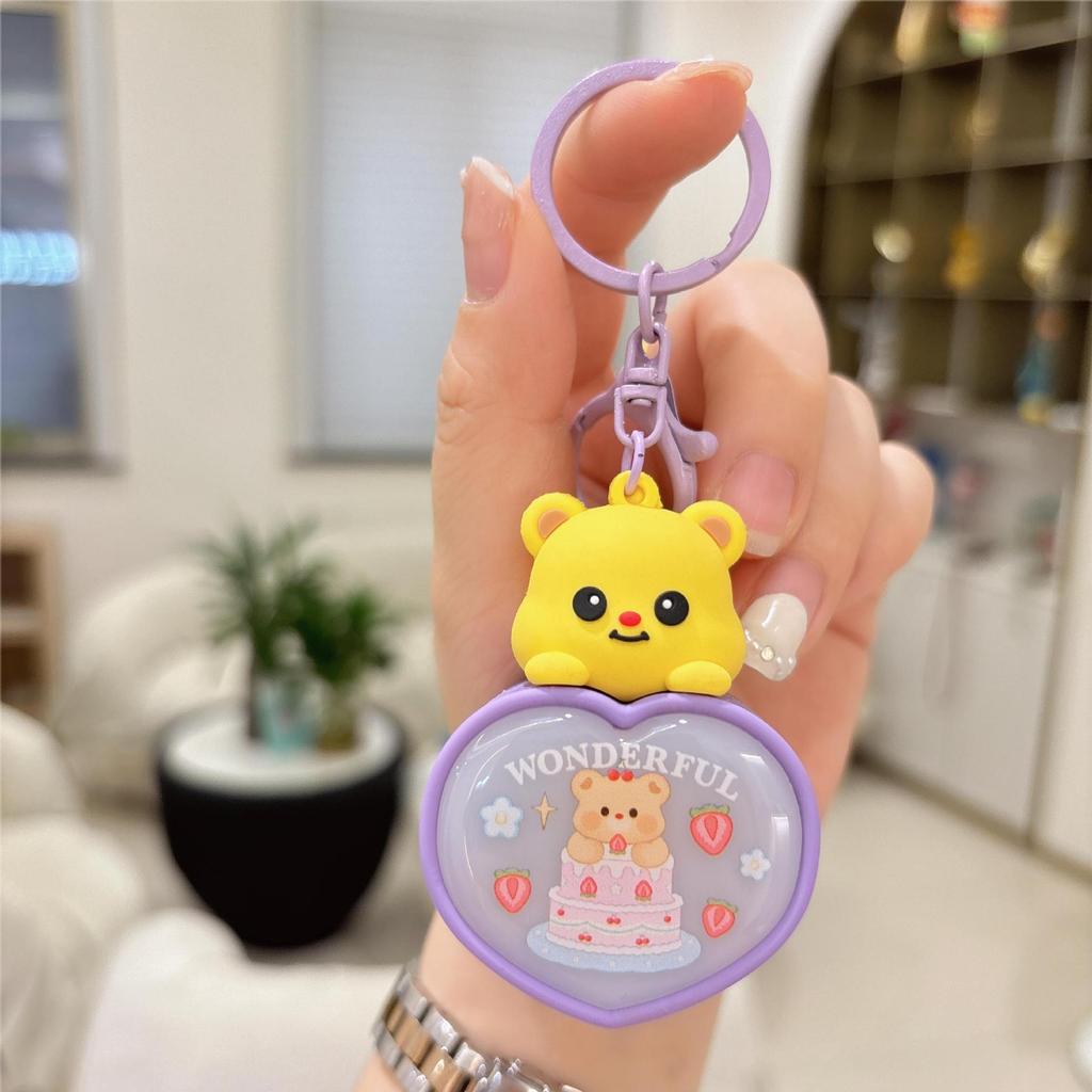 Luminous Heart Bear Keychain - Cartoon Night Light Pendant for Couples