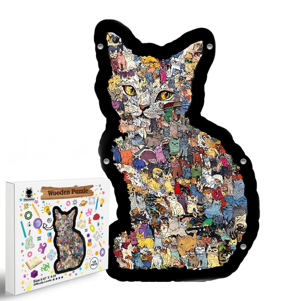 Wacocetoy Cross-Border Popular Cat Puzzle With Frame Wooden Special-Shaped Splicing Toy Ornament Diy Handmade Puzzle