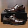 2024 Men's Black Low Top Leather Shoes Classic Double Buckle Fashionable Business Banquet Party Brown Pointed Leather Shoes