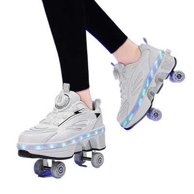 Nowe buty na czterech kółkach, buty deformowalne, automatyczne teleskopowe wrotki, wrotki LED z ładowaniem