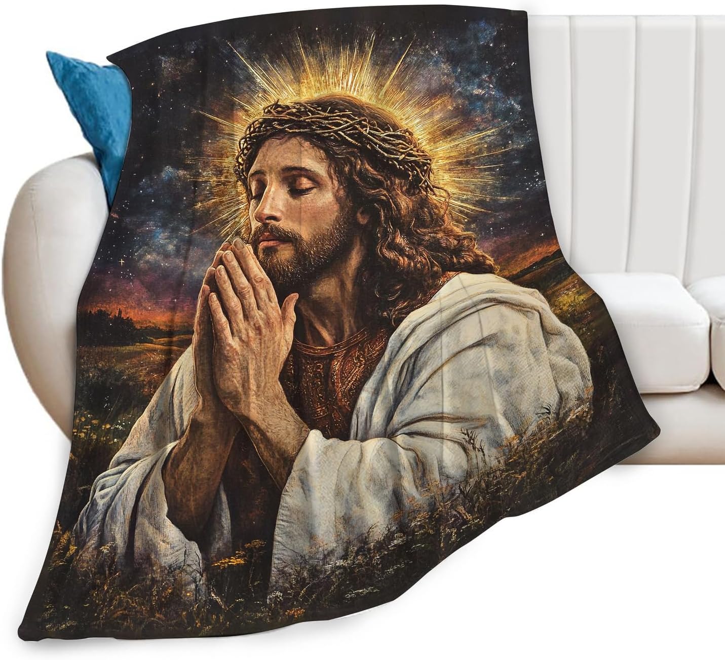 Jesus Christ Throw Blanket Christian Religious Faith Cross Blanket Bible Verses Inspirational Prayer Jesus Gifts Soft Fleece 75x90cm