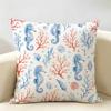 Blue White Red Ocean Animals Cushion Cover Natural Linen Organic Fabric Double-Sided Printing Breathable Perfect For Home Decor