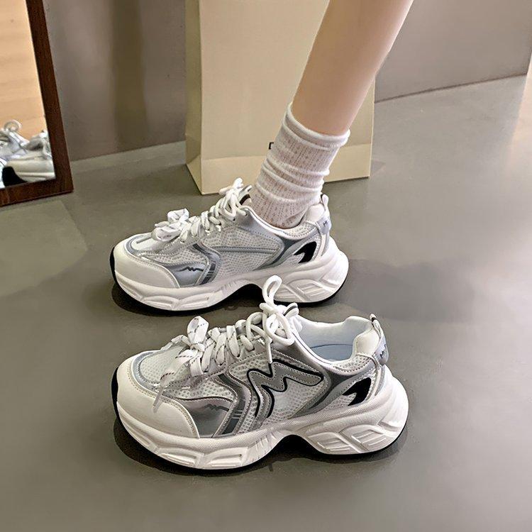 

Серебристые ретро-туфли на платформе для пап, женские, весна 2025, новые удобные, дышащие, универсальные, повседневные спортивные туфли~ 35 чёрный