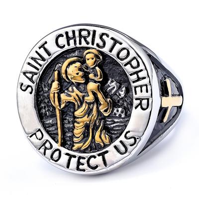 2026 Anillo Vintage para Hombre Arcángel San Cristóbal Joyería Accesorios Finos