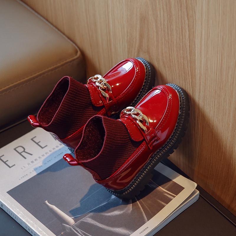 Children Socks Boots Simple Girls Princess Short Boots Fashion Kids Leather Boots with Metal Chains Classic Non-slip 2024 New