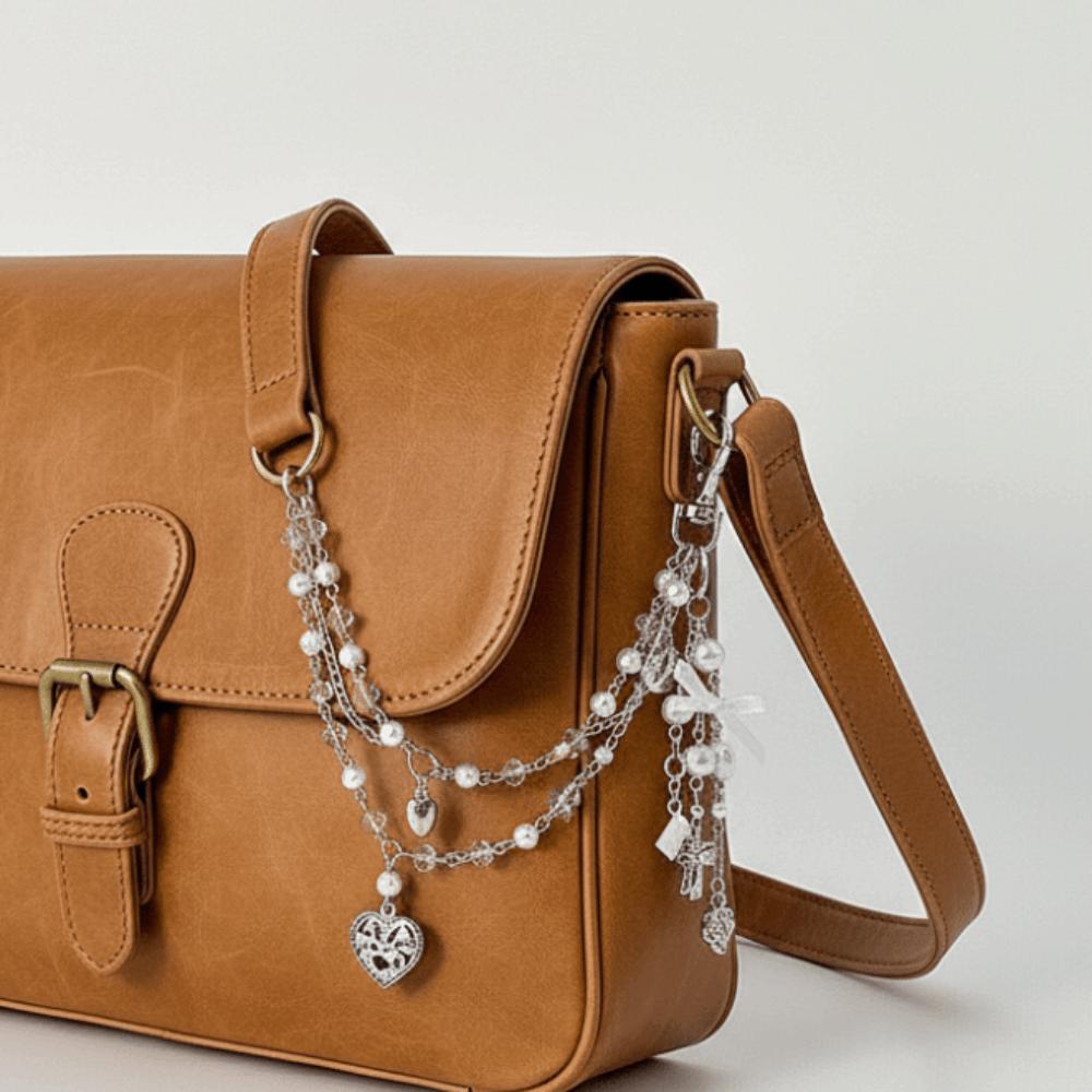 Sweet Acrylic Bag Chain Heart Beaded Keychain Y2K Style Imitation Pearl Accessories  School