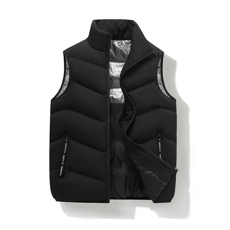 

Large Size Graphene Stand Up Collar Down Cotton Coat with Flower Zipper, Waterproof and Thickened Warm Coat, Solid Color Male Jacket L чёрный