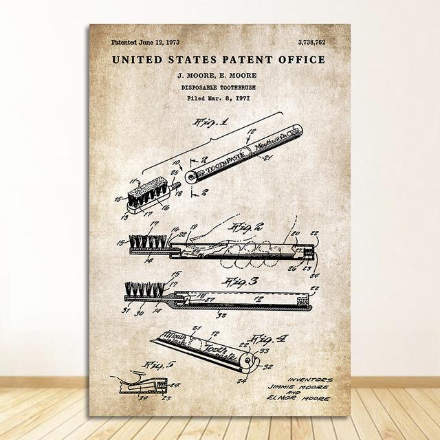 Paper Patent Poster Vintage Canvas Print Wall Art Picture Painting Modern Bathroom Decoration Industrial Style Toothpaste Toilet