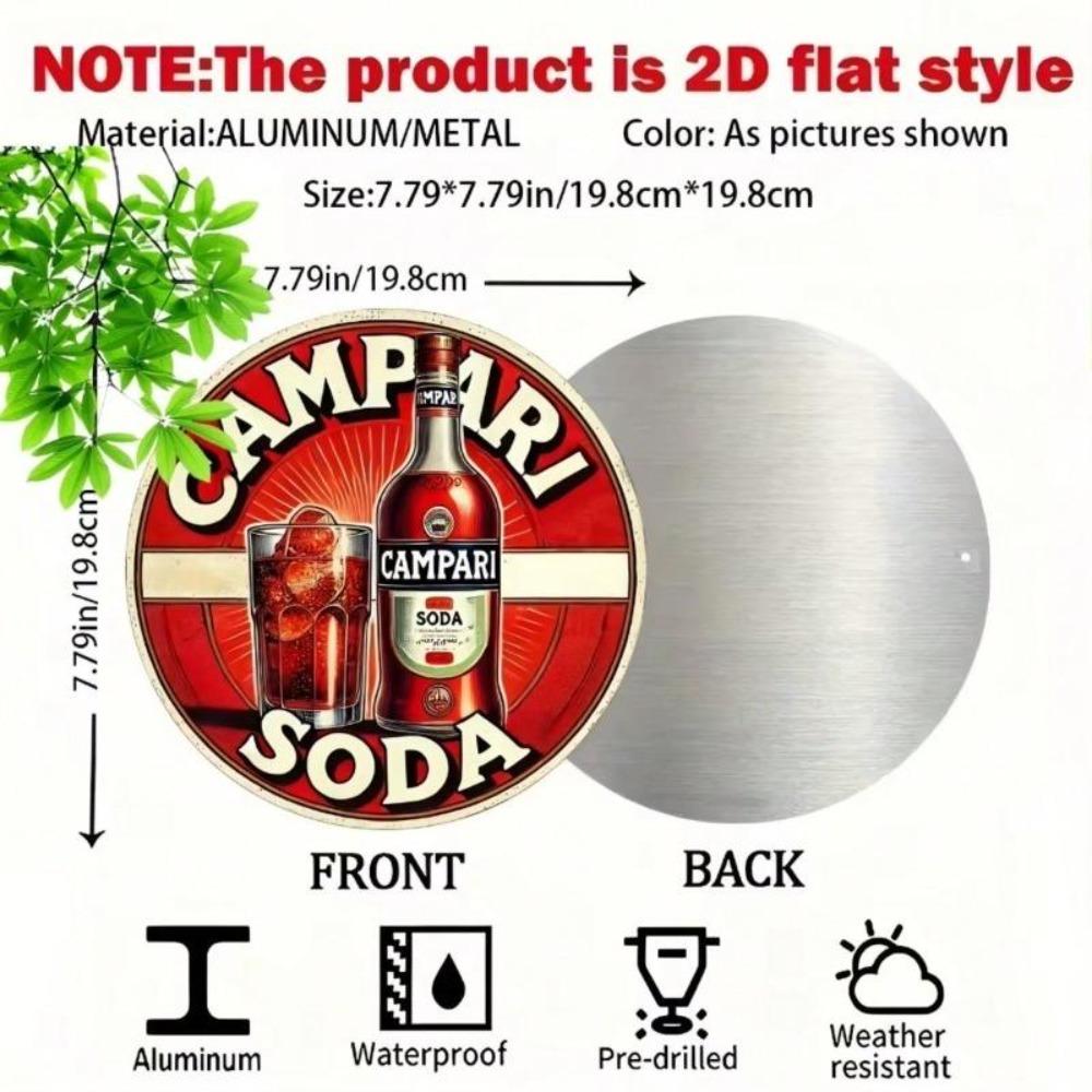Vintage Campari Soda Metal Tin Sign Round Wall Decor Aluminum Foil Engraving Retro Art Poster