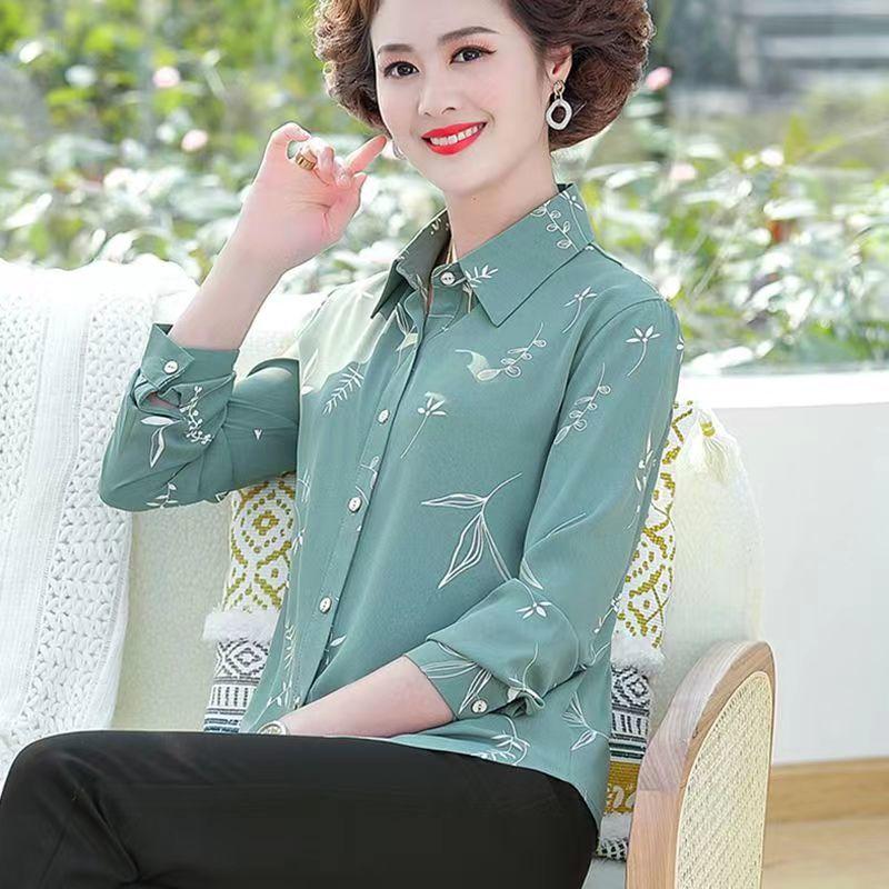 Women Shirt Fashion Floral Print Button Down Shirt Women Large Size Casual Lapel Long Sleeve Top Elegant Evening Gown