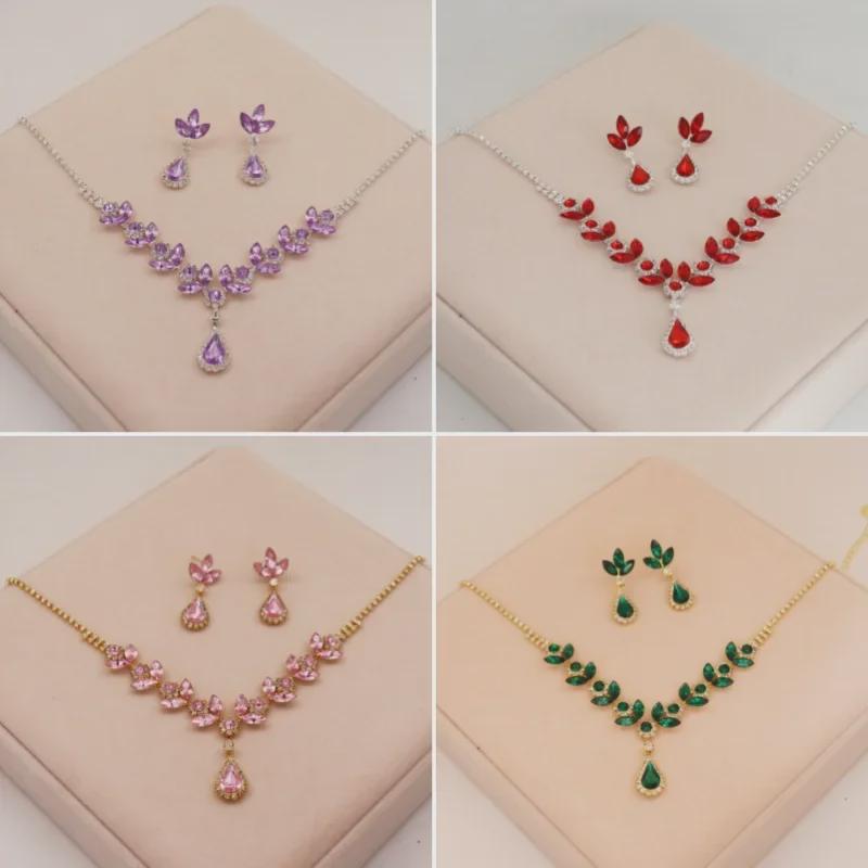 Crystal Purple Rhinestone Necklace & Earring Set: Elegant Evening & Bridal Accessories