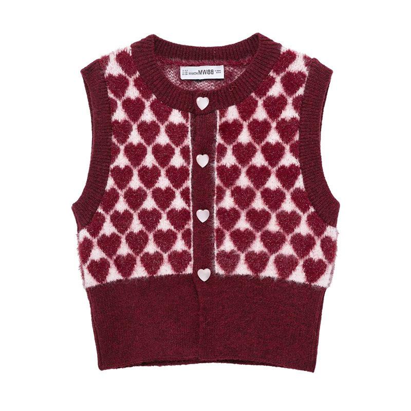 

TAOP&ZA Women s Sweet Style Heart Pattern Sleeveless Knitted Vest Medium
