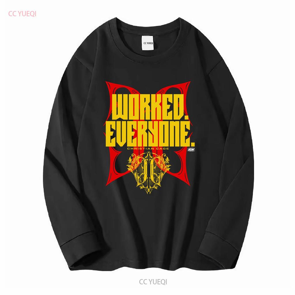 Christian Cage ha ingannato tutti Maglietta Ufficiale AEW Rossa e Gialla manica lunga o corta vintage Lavata uomo Morbida Casual