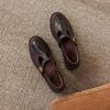 Krazing Pot Sheepskin Round Toe Thick Med Heels Spring Shoes Slip on Big Size 42 Loafers Women Metal Buckle Pleated Pumps