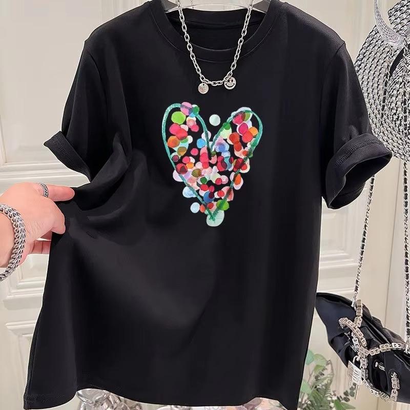 2026 Summer Fashion HandPainted Polka Dot Printing WOMEN Pure Cotton Oneck Comfortable and Loose Unisexs and WOMENs Tshirts