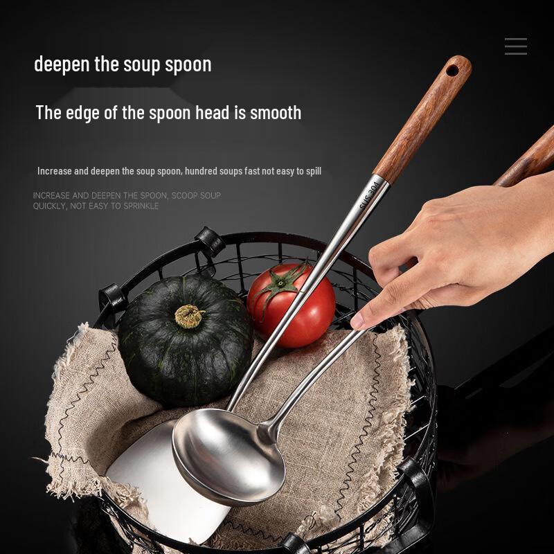 Zhaoran Extended 304 Stainless Steel Spatula & Ladle Set with Pearwood Handles