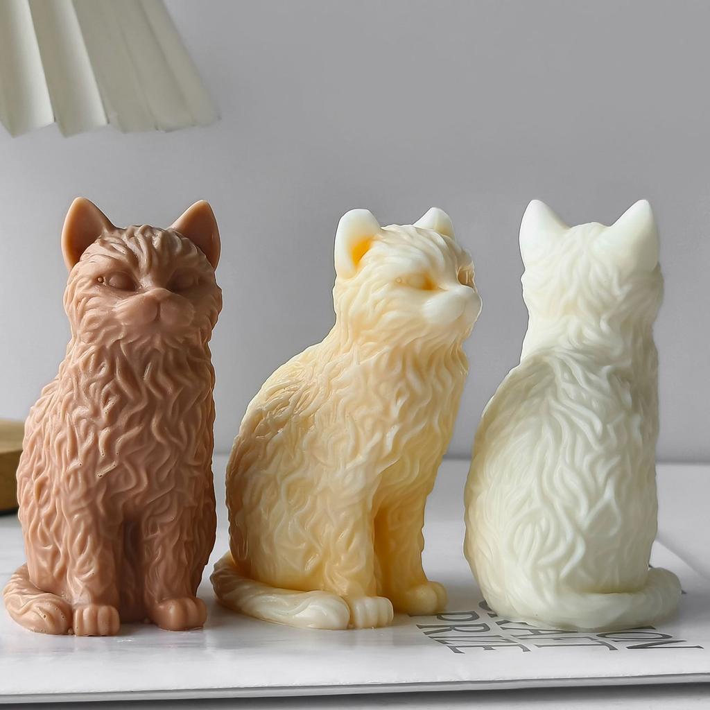 Easy To Clean Silicone Candle Mold Soap Moulds Sitting Cat Shape Resin Project Moulds Silicone Texture for Candle