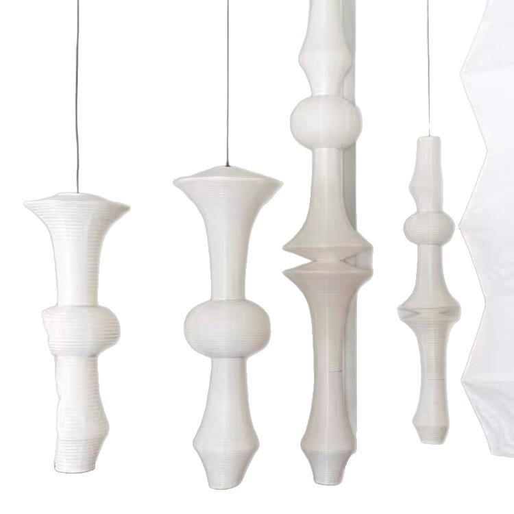 Japanese Wabi-sabi Style Isamu Noguchi Xuan Paper Long Vintage Chandelier for Aisles, Staircases, and Loft Window Displays.