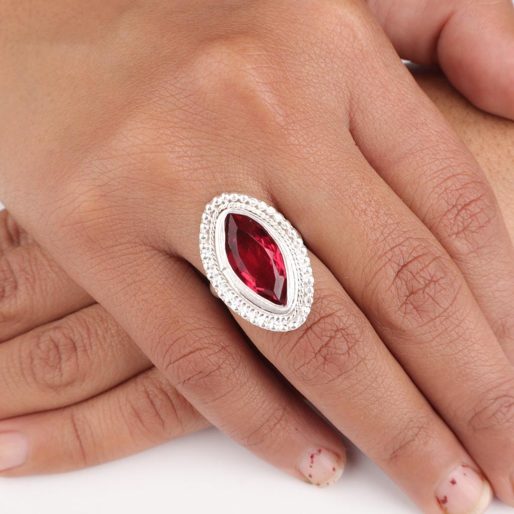 Pink Rubellite Gemstone 925 Sterling Silver Stylish Jewelry Wedding Ring For Her RR-26-12