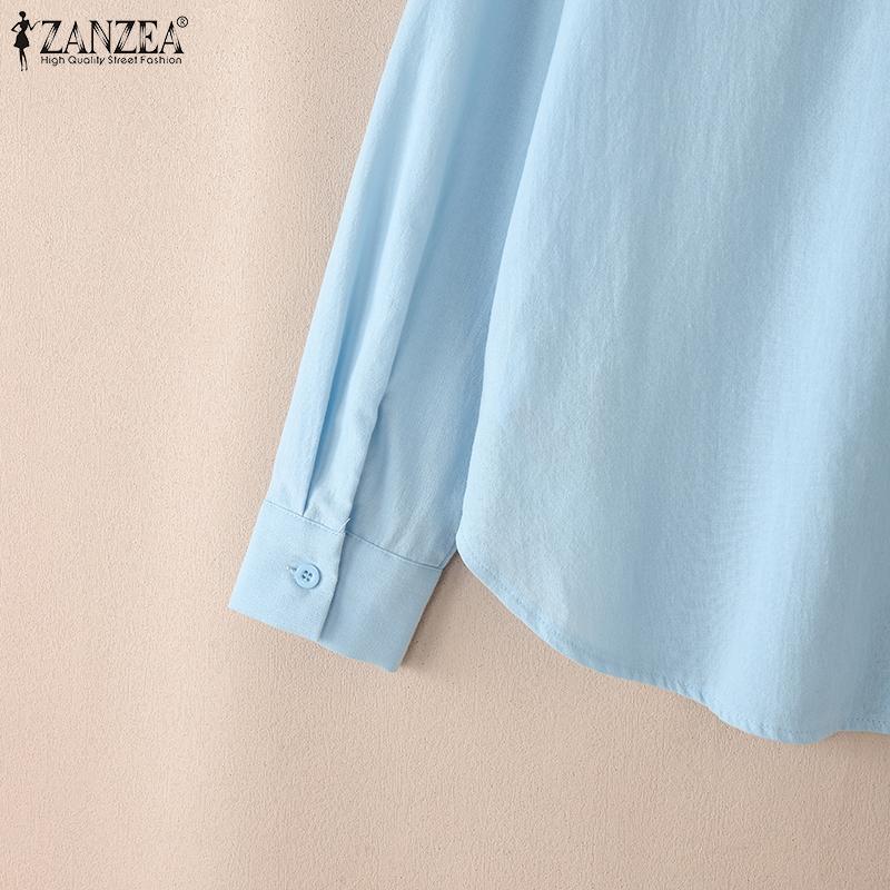 ZANZEA Women Casual Turn Down Collar Solid Color Long Sleeve Button Blouse