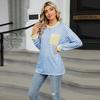Spring Autumn Long Sleeve O Neck Striped Single Pocket Women Pullover T Shirt Blouse Top