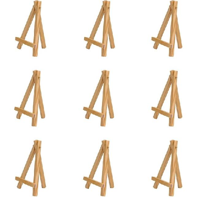Mini Wooden Easels Display - 3Inch Mini Easel & Canvas Collection, Mini Natural Wood Display Easel (Pack of 9 Easels)