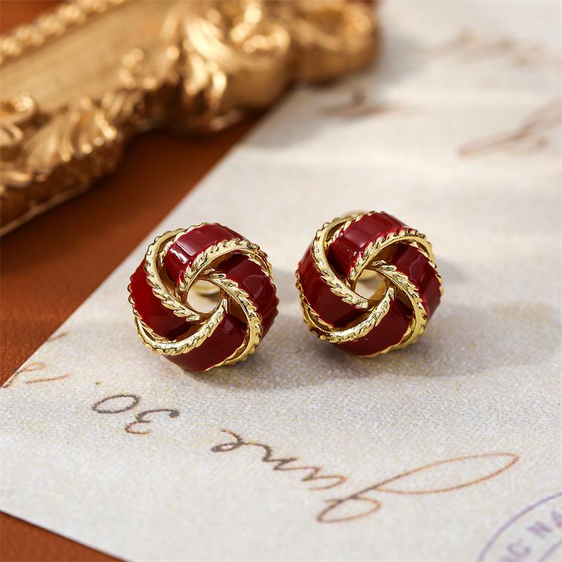 Vintage Tropft Öl Wein Rot Retro Stud Ohrringe Für Frauen Koreanische Perle Blume Herz Form Geometrische Ohrring Hohe Gefühl Schmuck