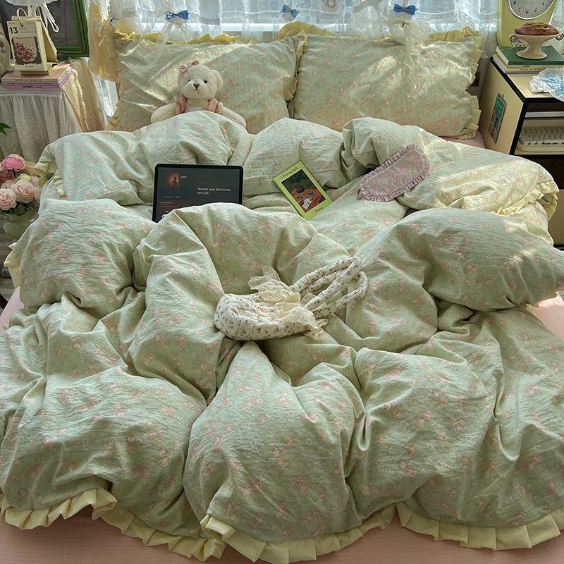 insA Cotton Bed Four-piece Set Pure Cotton New Maternal and Infant Grade Bed Sheet Quilt Cover Student Dormitory Three-piece Set