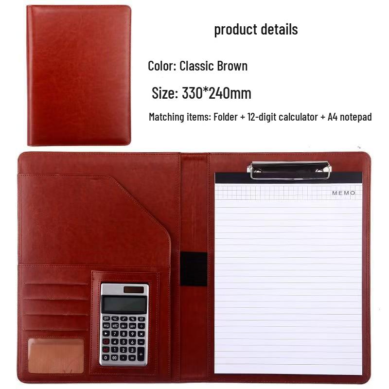 A4 Leather Business Folder with Calculator and Notepad Holder